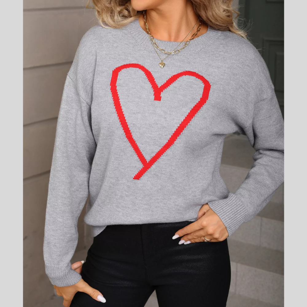 Valentine's Day Heart Graphic Dropped Shoulder Sweater