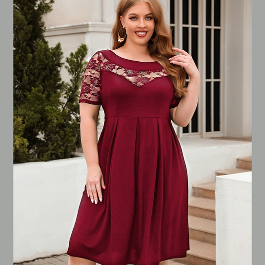 Plus Size Ruched Round Neck Short Sleeve Dress