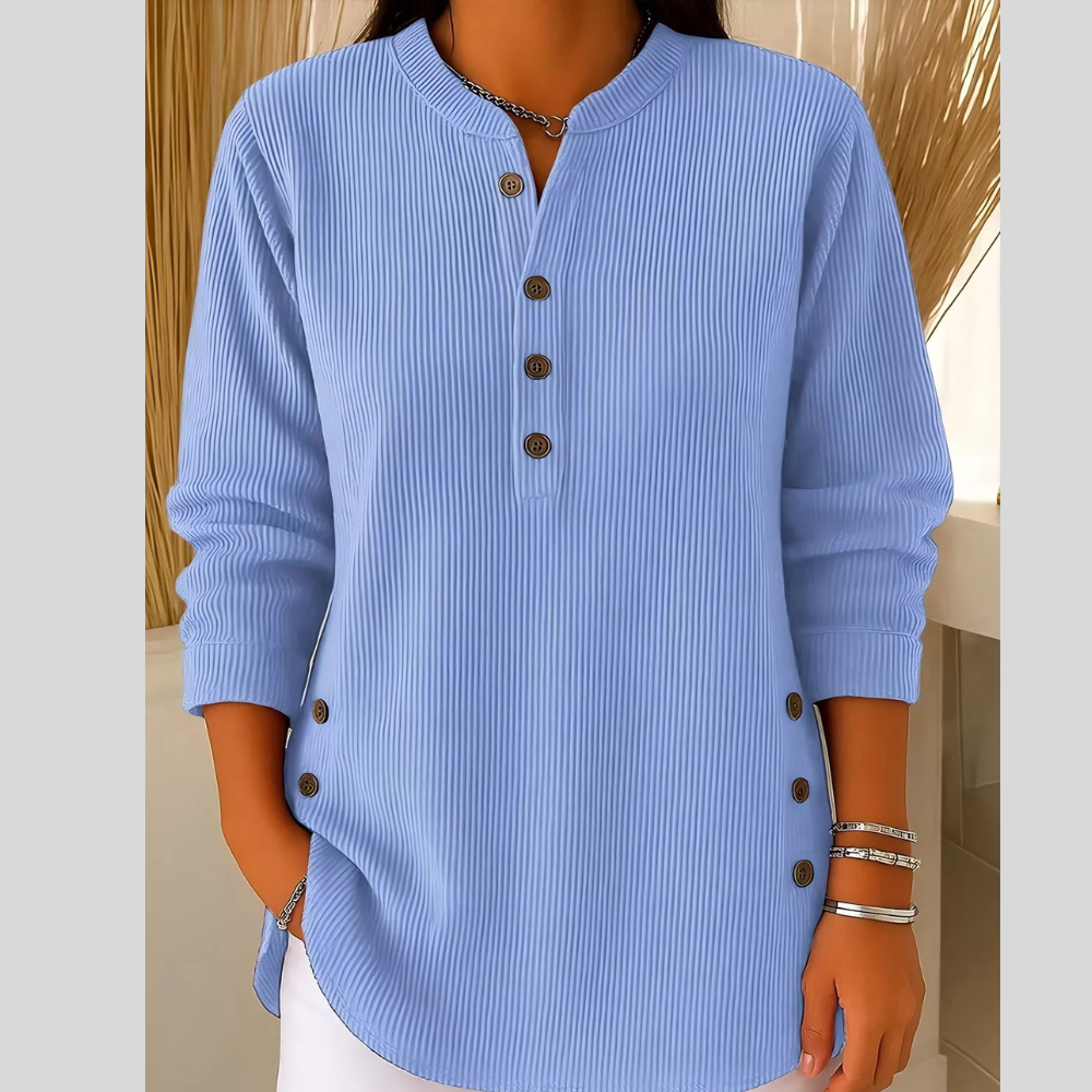 Full Size Button Detail Long Sleeve Top Plus Size