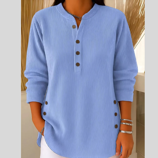 Full Size Button Detail Long Sleeve Top Plus Size