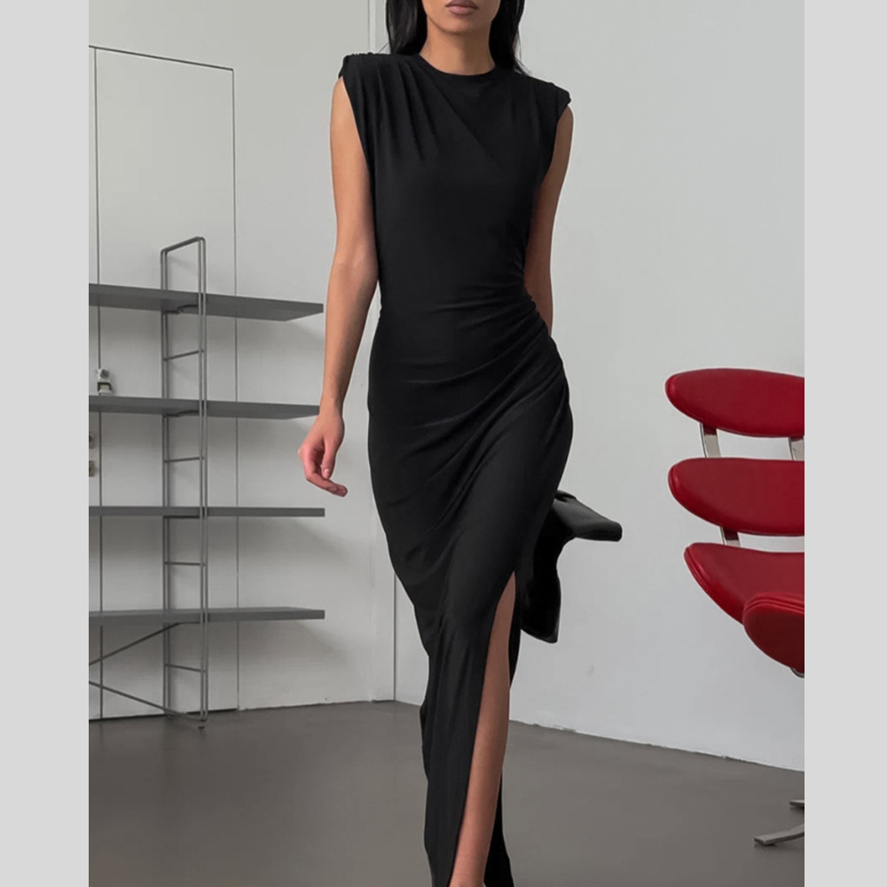 Slit Sleeveless Round Neck Maxi Dress