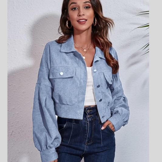 Button Down Collared Neck Cropped Jacket