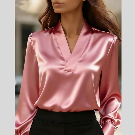 Satin V-Neck Modern Long Sleeve Top
