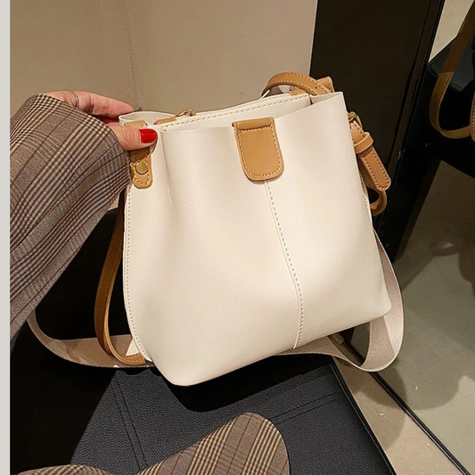 French Minority Design Simple Wide Shoulder Strap Bucket Bags Female