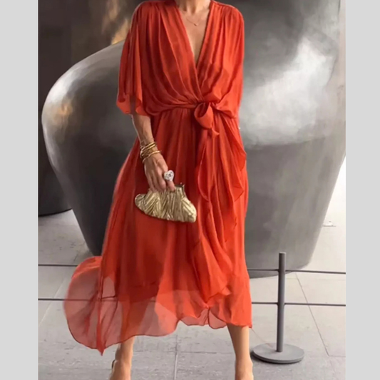 Full Size Chiffon Wrap Dress with Flutter Sleeves Plus Size