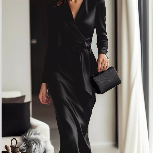 Satin Long Sleeve Wrap Dress