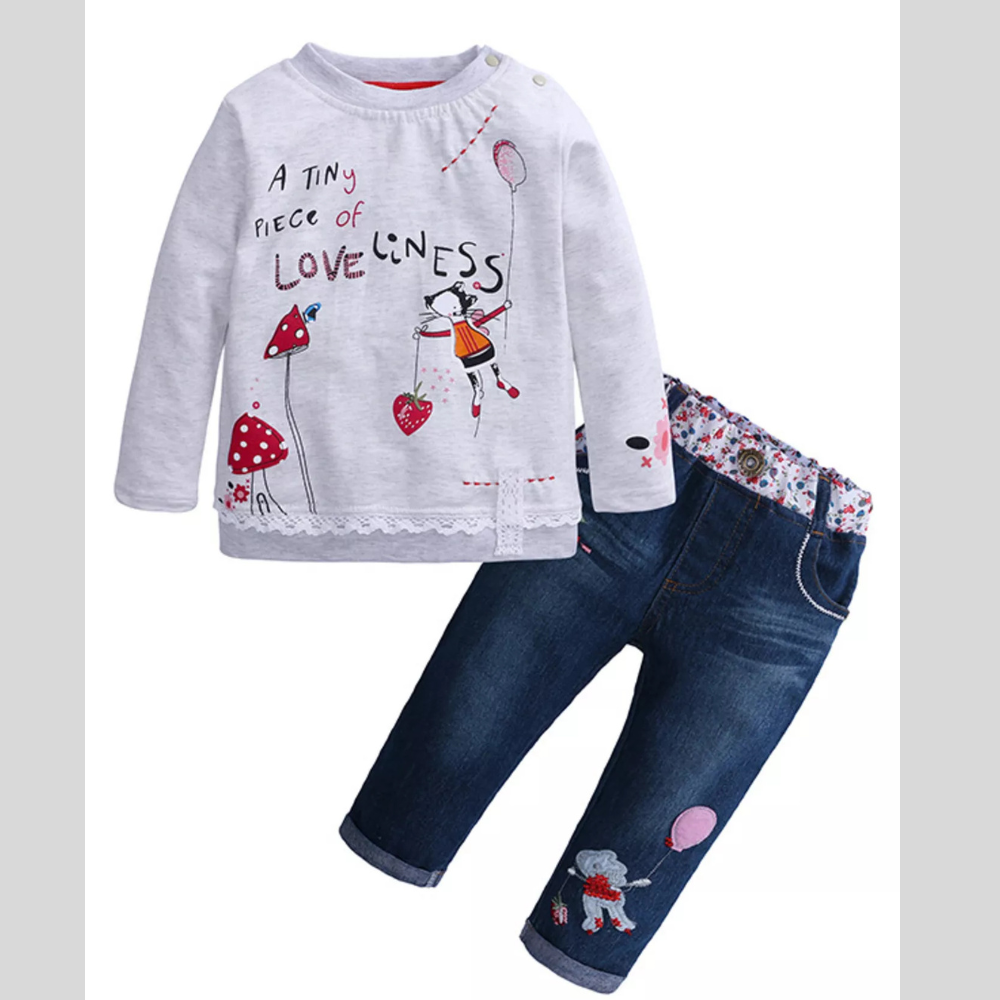 Children's Round Neck Top and Jeans Set
