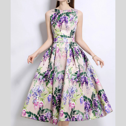 Floral Print Sleeveless Midi Dress