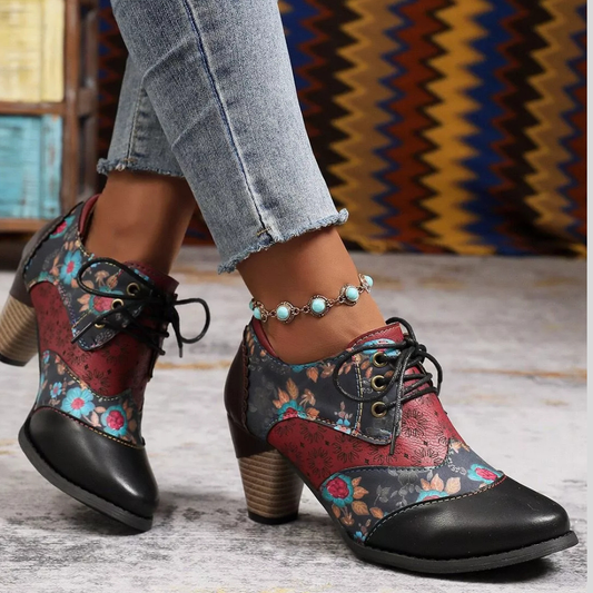 Lace-Up Block Heel Ankle Boots