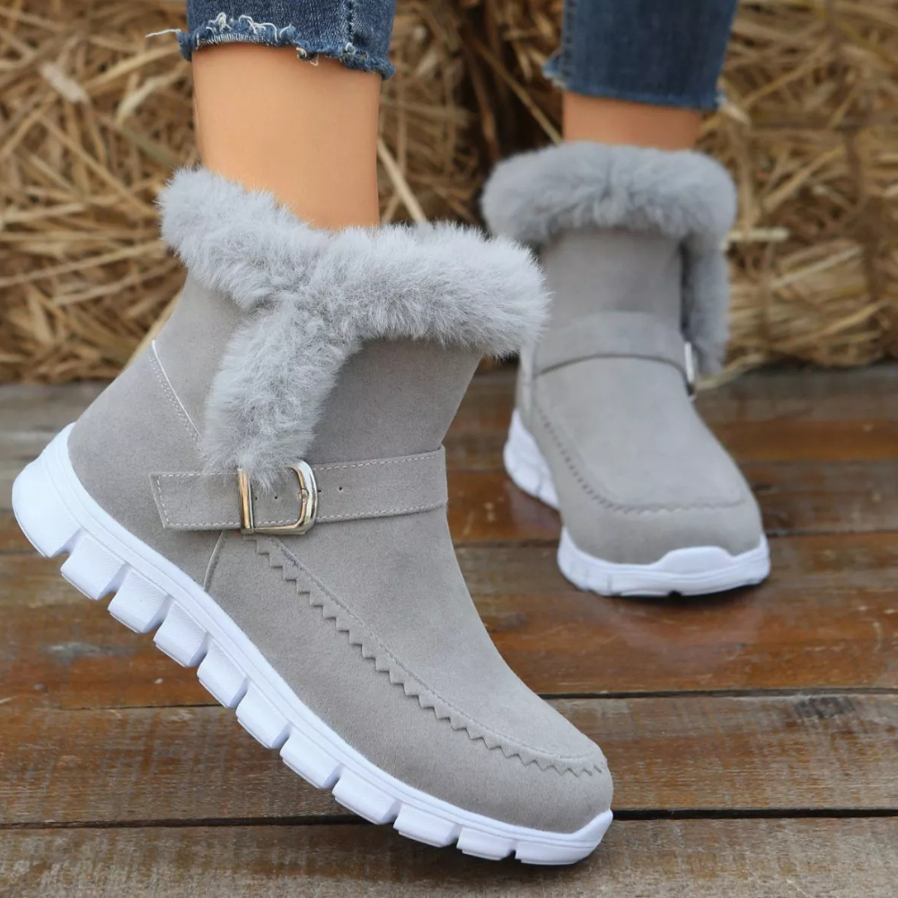 Fuzzy Trim Buckle Boots