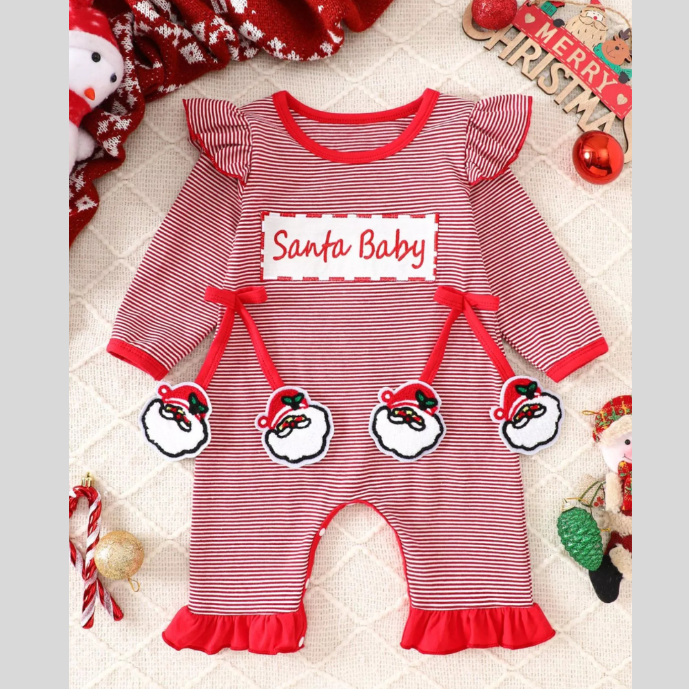Children's Christmas-Themed Striped Snapped Legs Jumpsuit