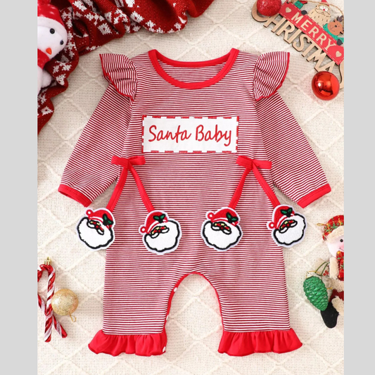 Children's Christmas-Themed Striped Snapped Legs Jumpsuit