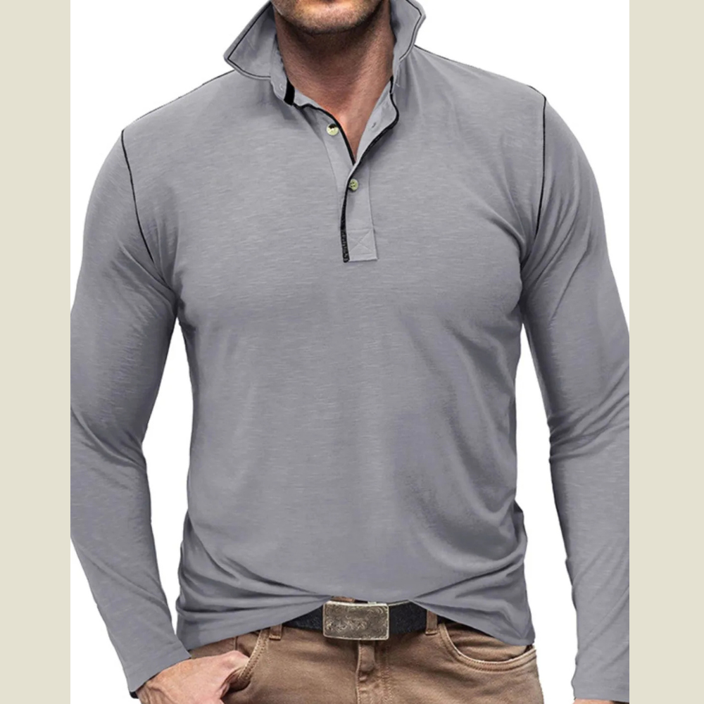 Men's Button Detail Long Sleeve Polo
