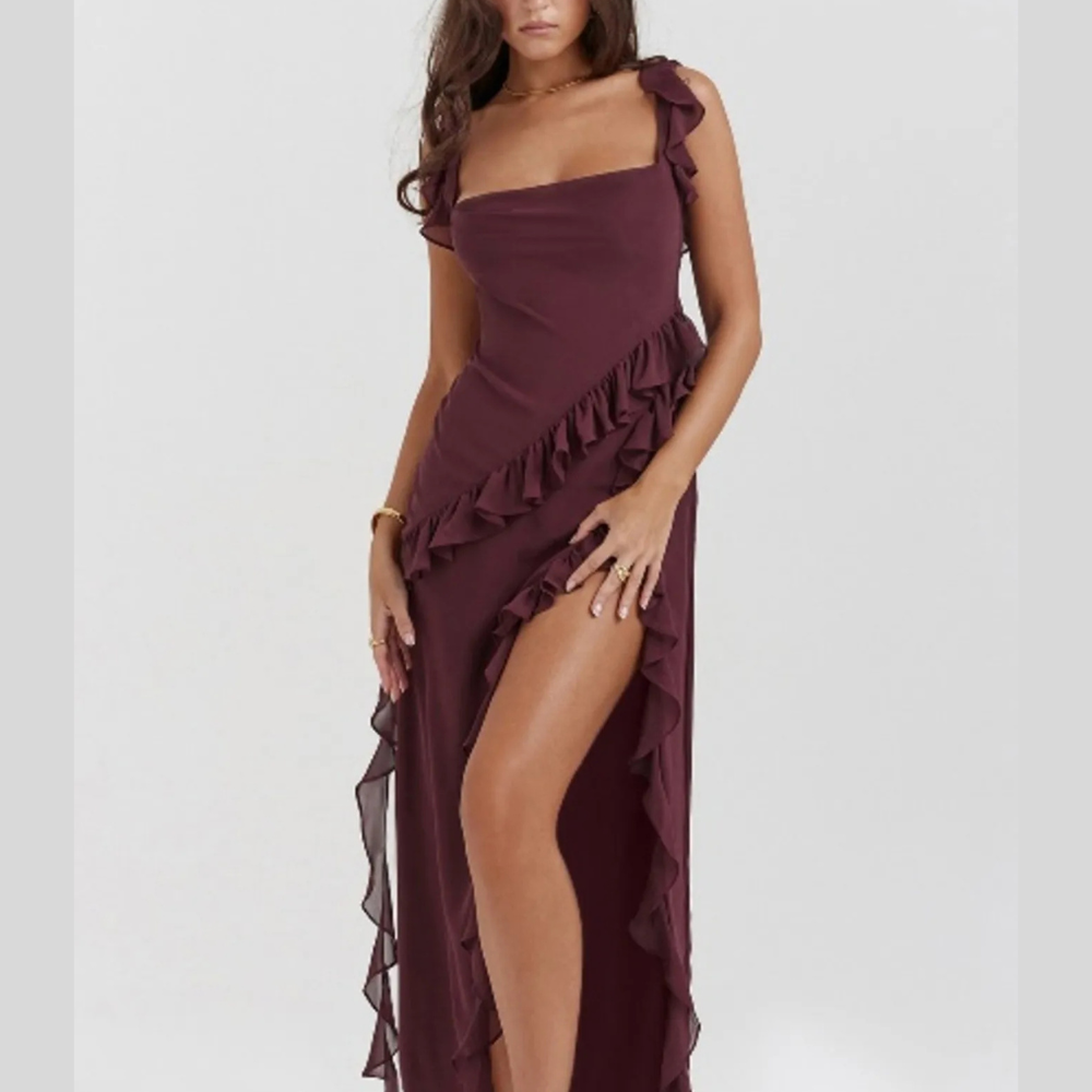 Split Ruffled Square Neck Maxi Dress