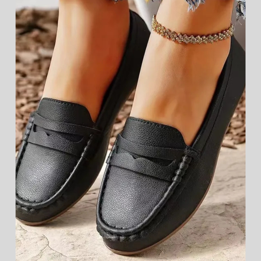 PU Leather Round Toe Flat Slip-Ons