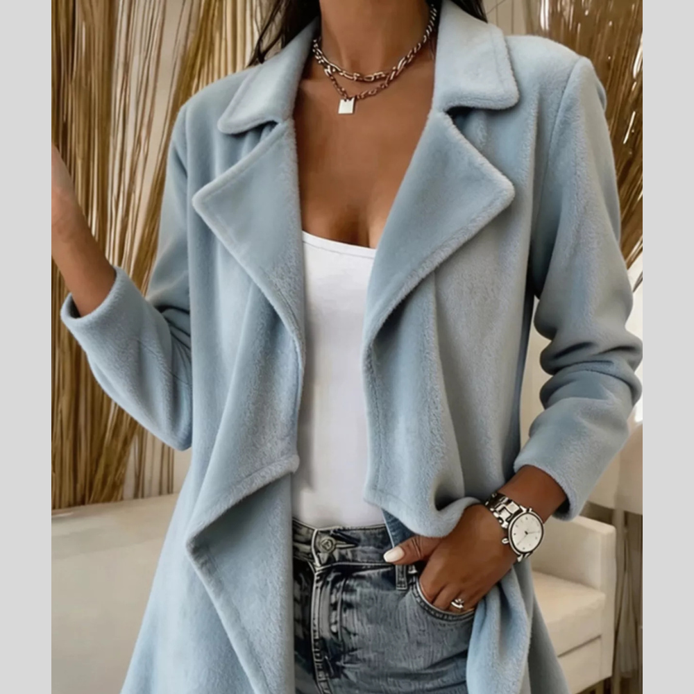 Full Size Fleece Waterfall Collar Outerwear Plus Size