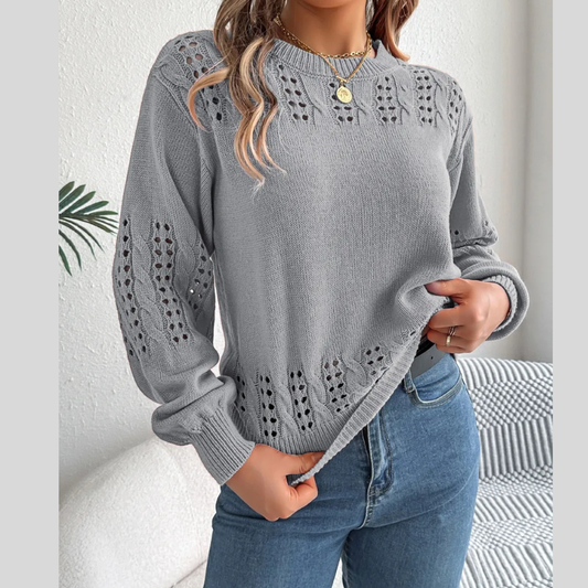 Open-Knit Round Neck Long Sleeve Sweater