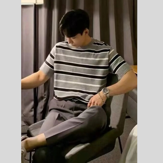 Men's Plus Size Casual Striped Short Sleeve T-Shirt