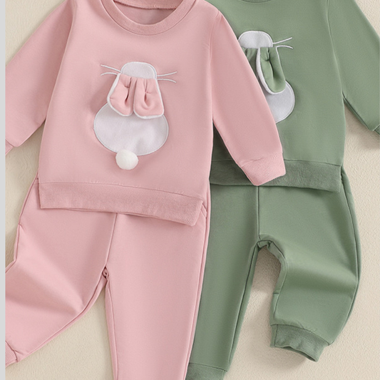 Children's Bunny Applique Top and Pants Outfit Set