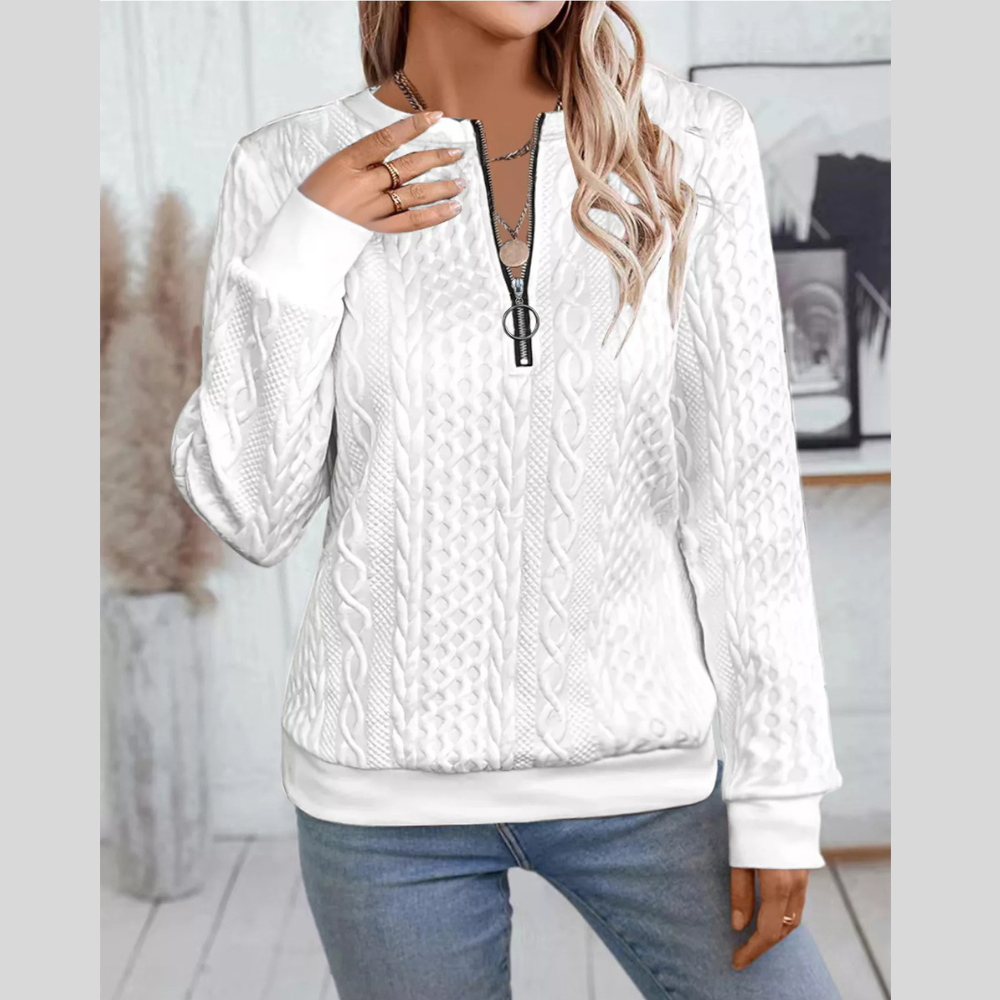 Chic Cable Texture Quarter-Zip Sweatshirt