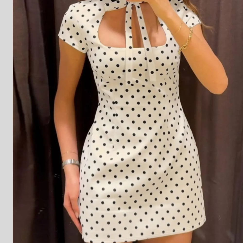 Polka Dot Cut-Out Front Mini Dress