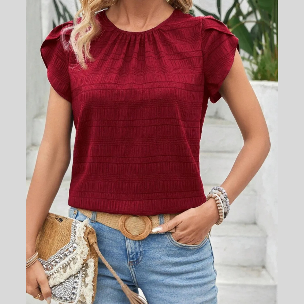Round Neck Petal Sleeve Top