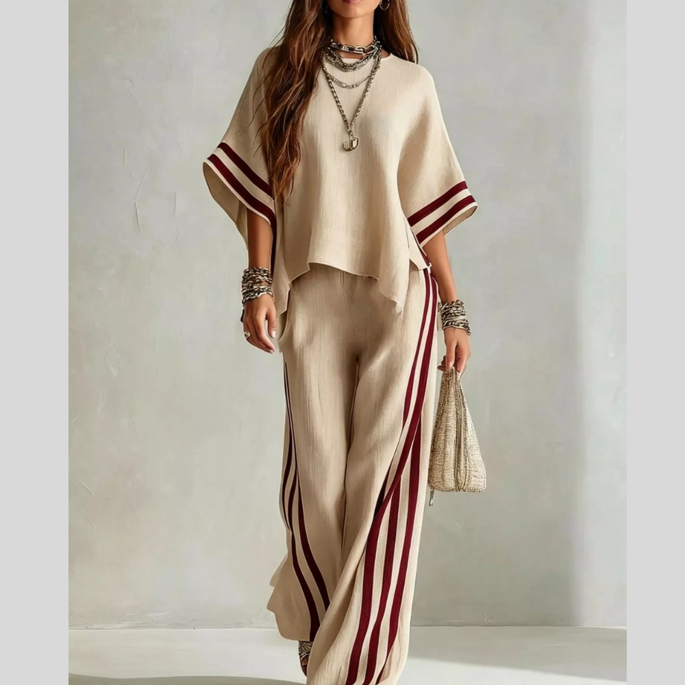 Full Size Striped 3/4 Sleeve Top and Pants Set Plus Size