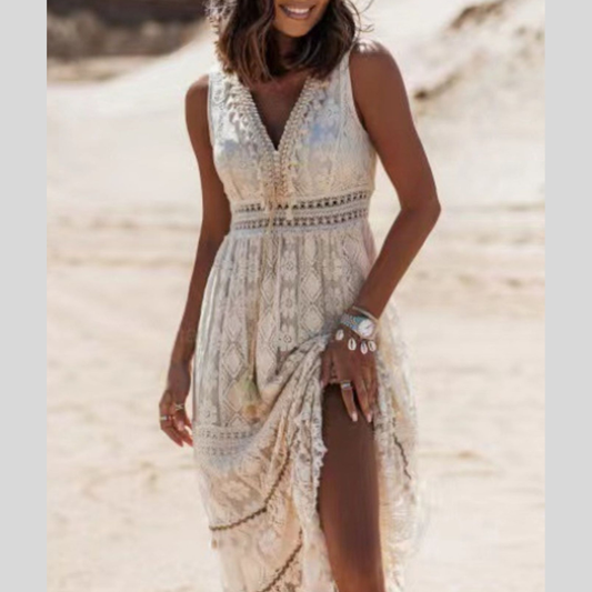 Lace V-Neck Sleeveless Maxi Dress