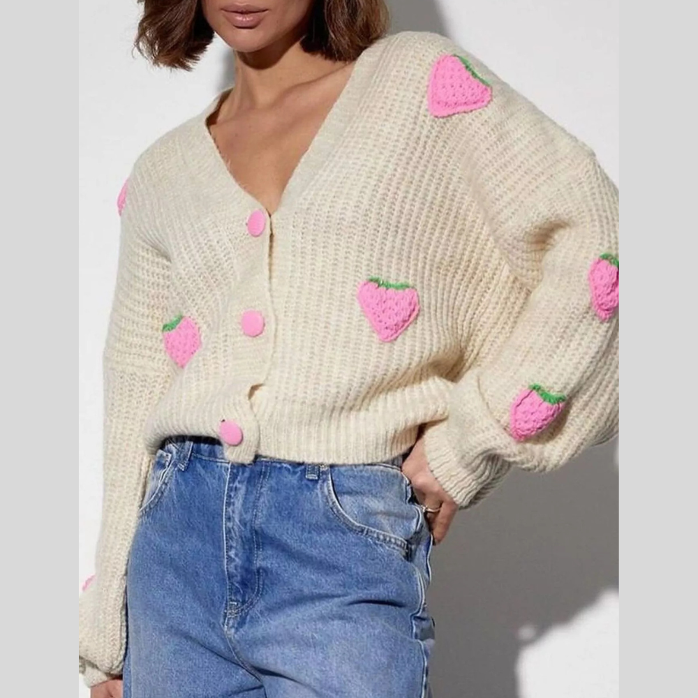 Strawberry Button Down Cardigan