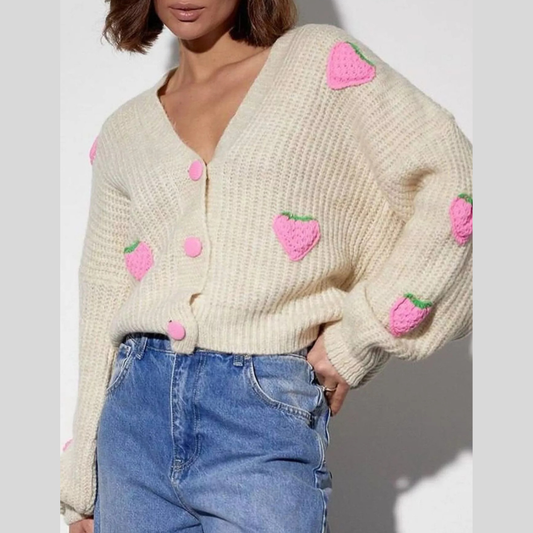 Strawberry Button Down Cardigan