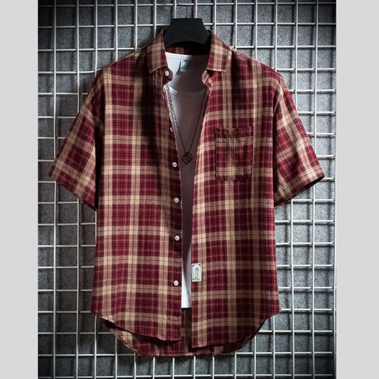 Men's Plus Size Casual Plaid Short Sleeve Shirt