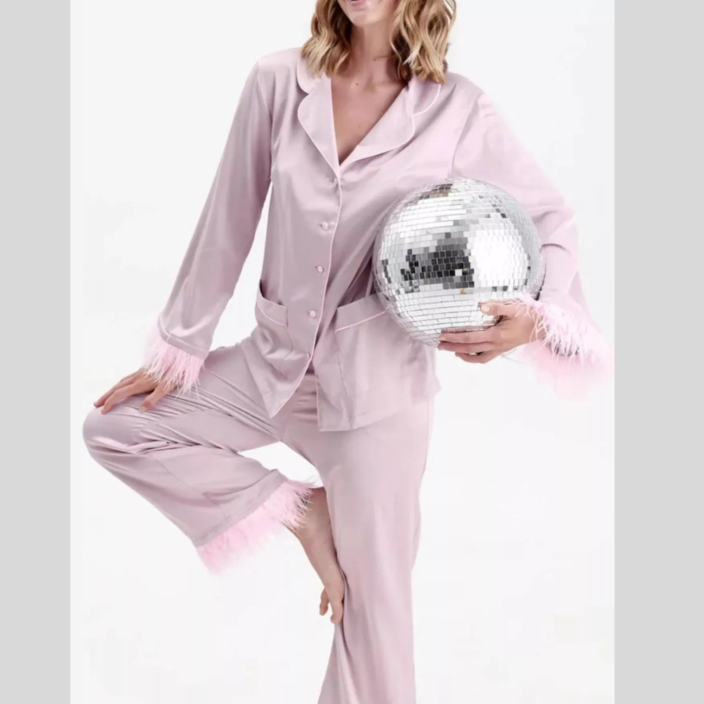 Silky Button Up Top and Pants Lounge Set