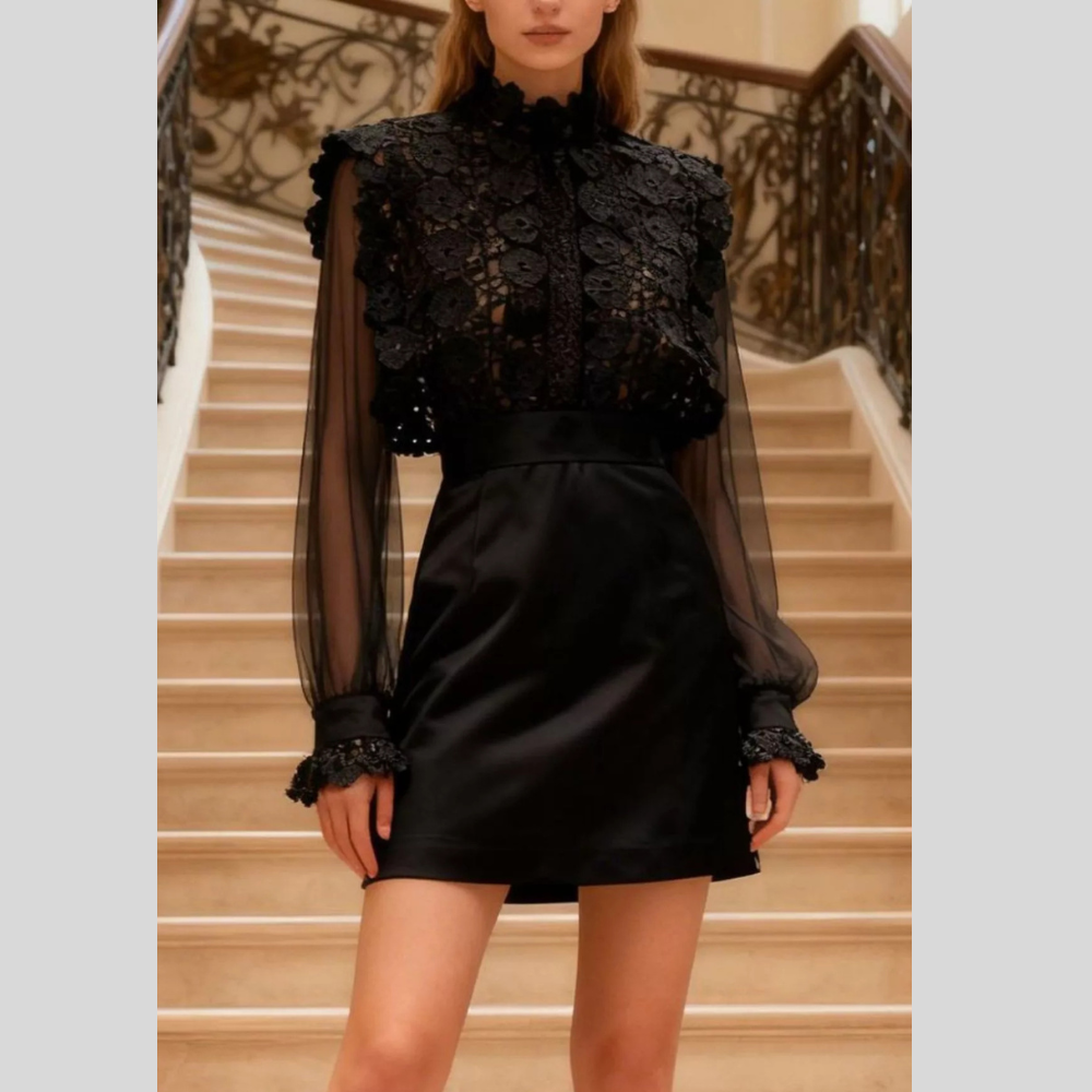 Lace Sheer Sleeve Mini Dress