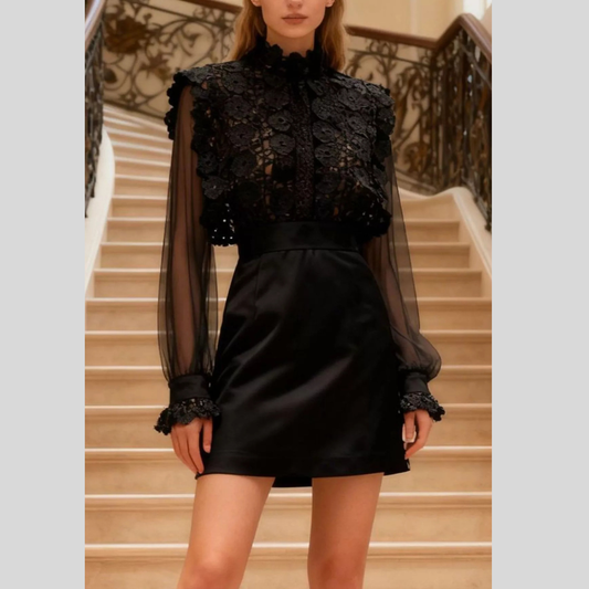 Lace Sheer Sleeve Mini Dress