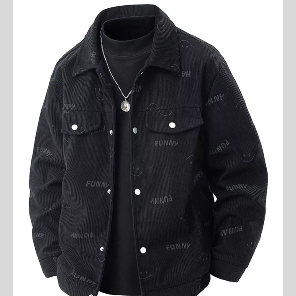 Men's Plus Size Smiley Face Print Snap Down Casual Jacket