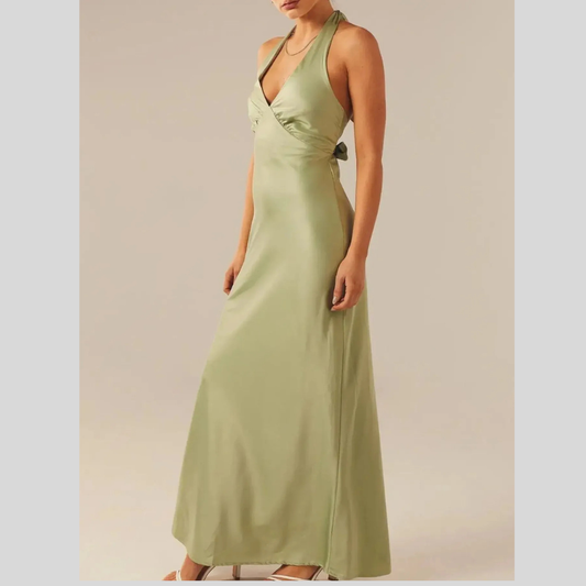 Halter Neck Wrap Maxi Dress with Tie Detail