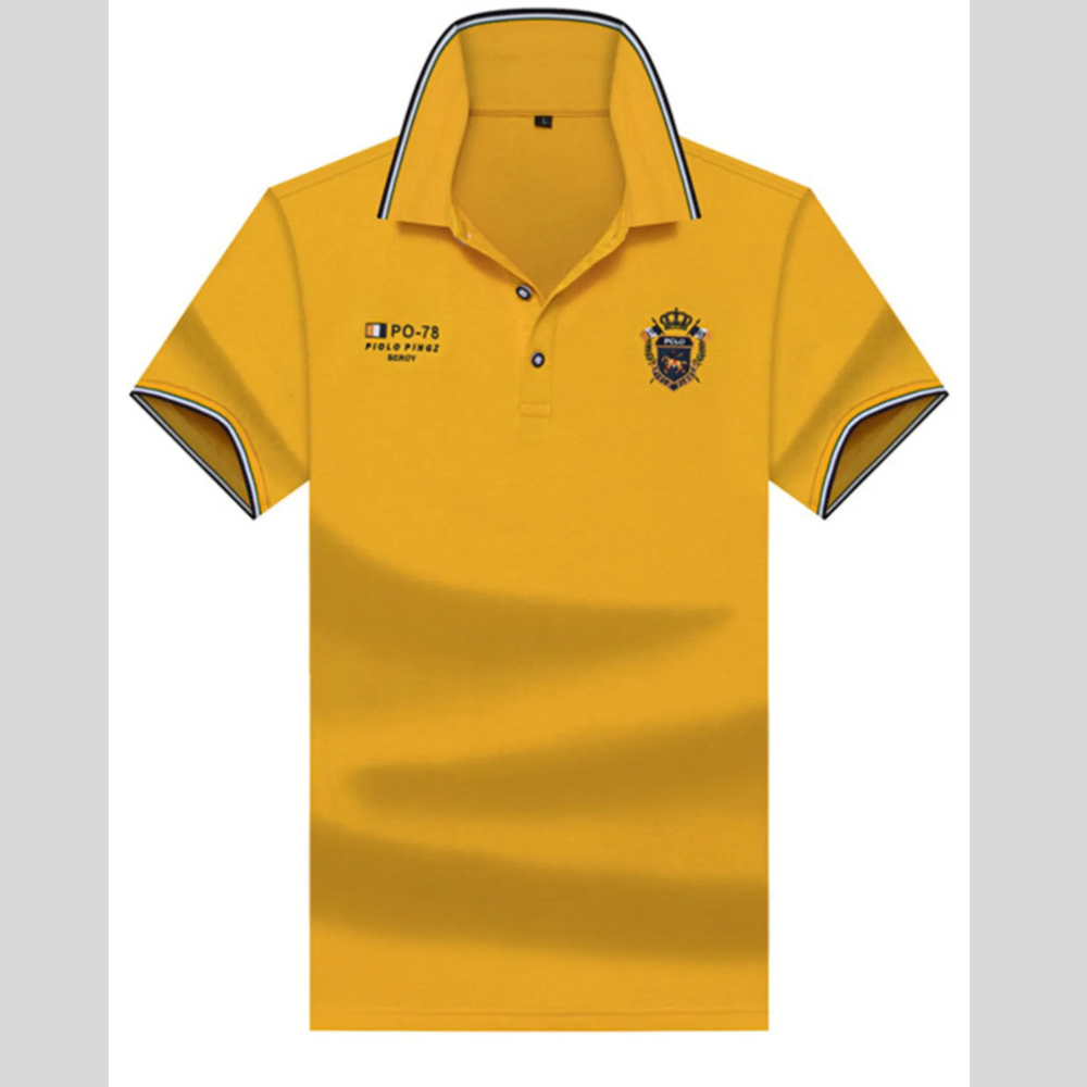 Men's Plus Size Striped Collar  Embroidered Detail Polo