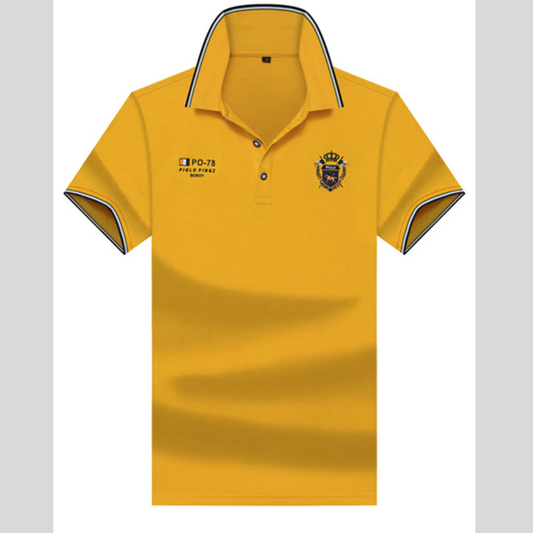 Men's Plus Size Striped Collar  Embroidered Detail Polo