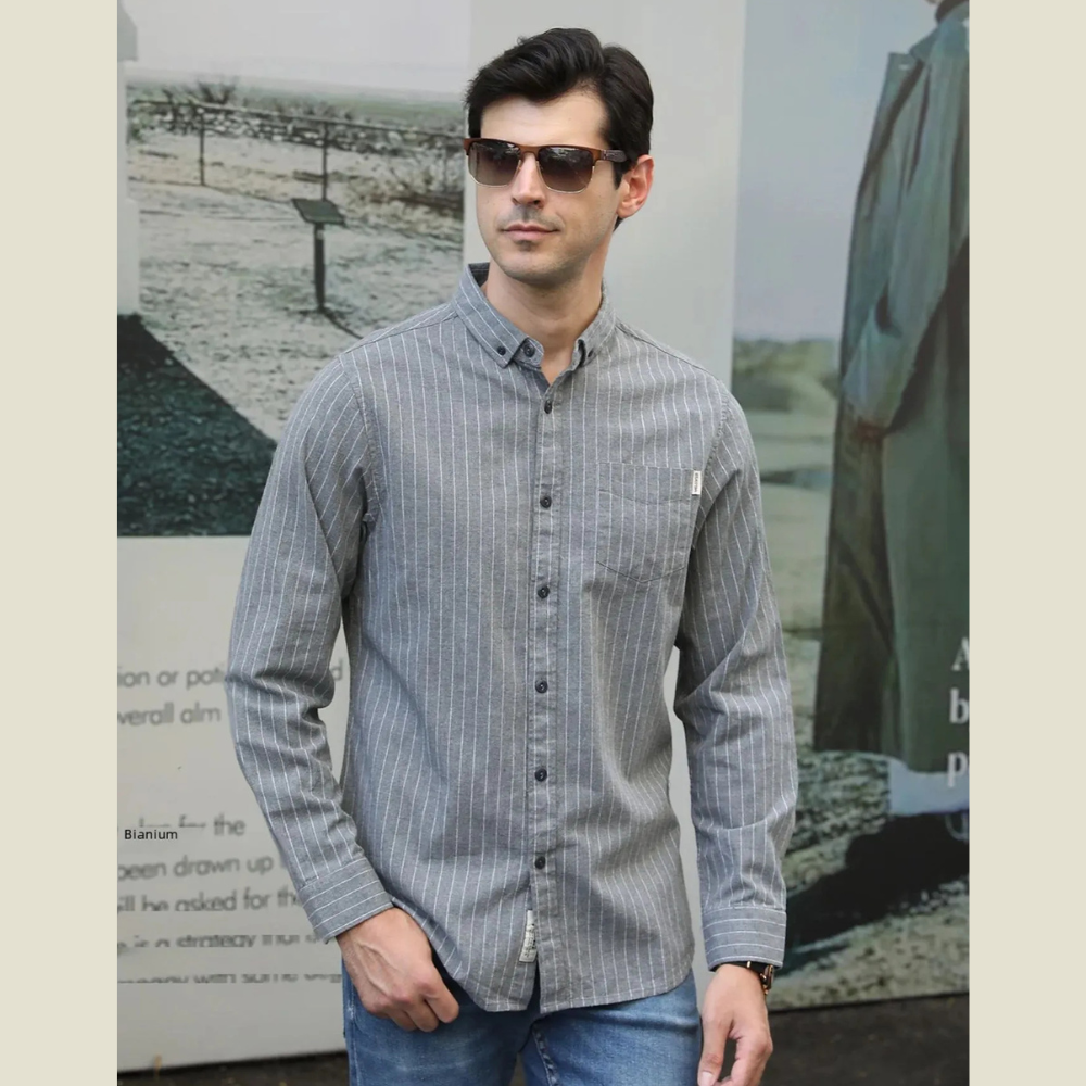 Men's Plus Size Pinstripe Button-Down Shirt