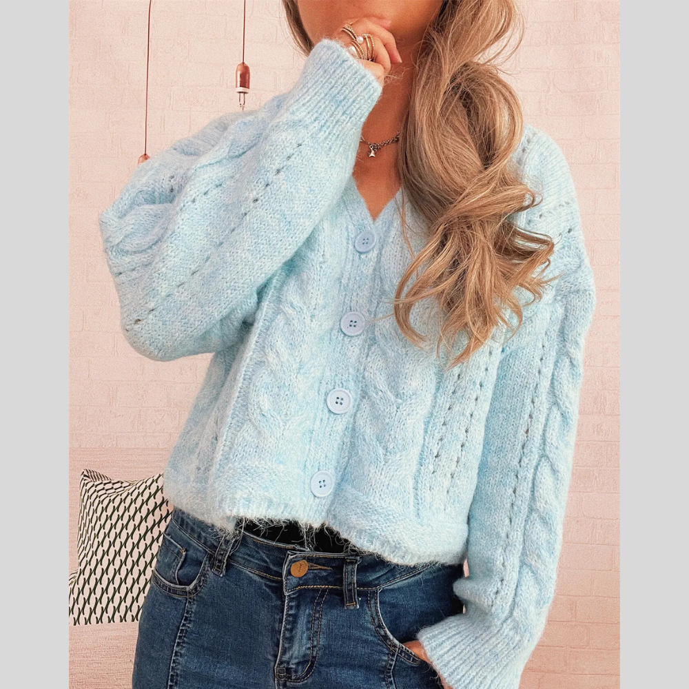 classic cable-knit button-front cardigan