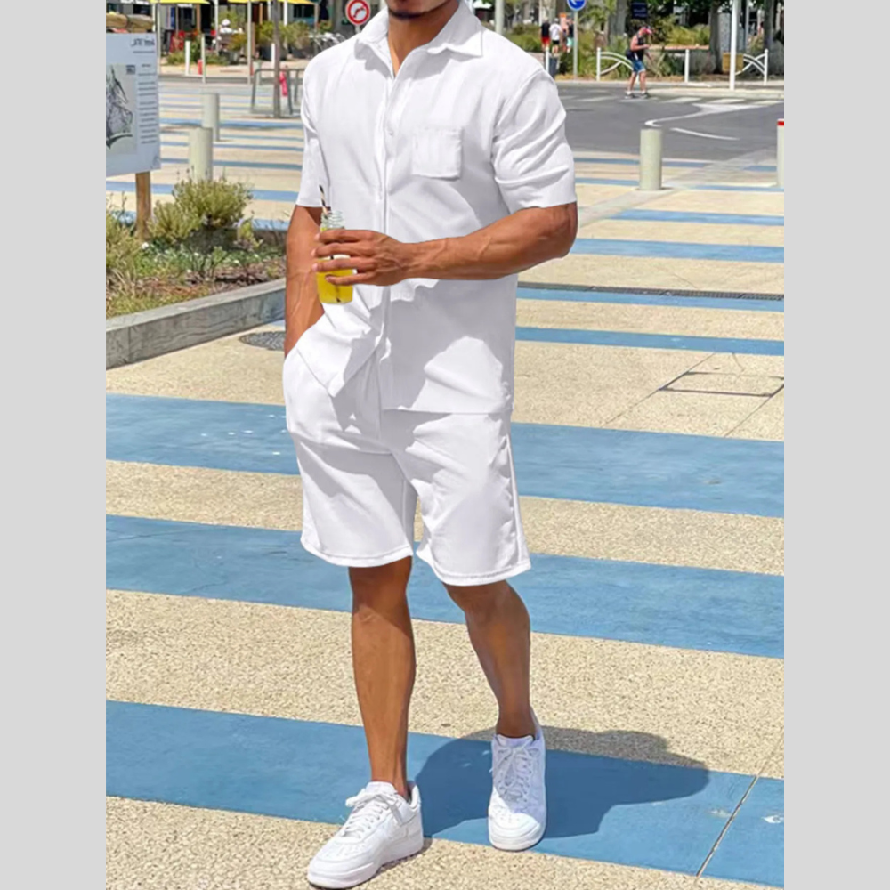 Men's Plus Size Button Up Shirt and Shorts Set