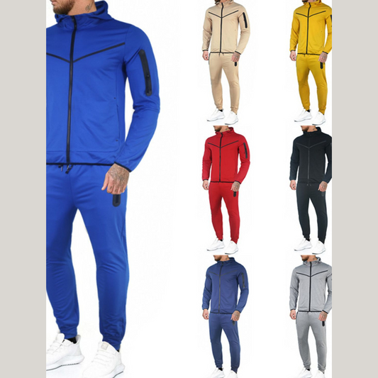 Men's Plus Size Zip Up Long Sleeve Top and Pants Set
