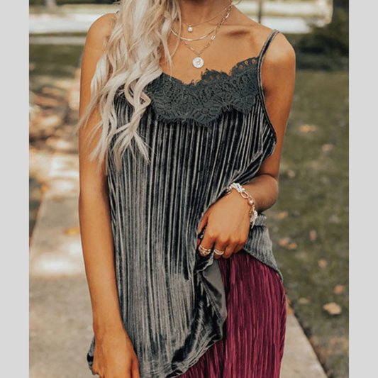 Lace Trim Pleated Cami