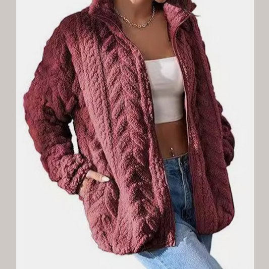 Fuzzy Zip Up Long Sleeve Jacket