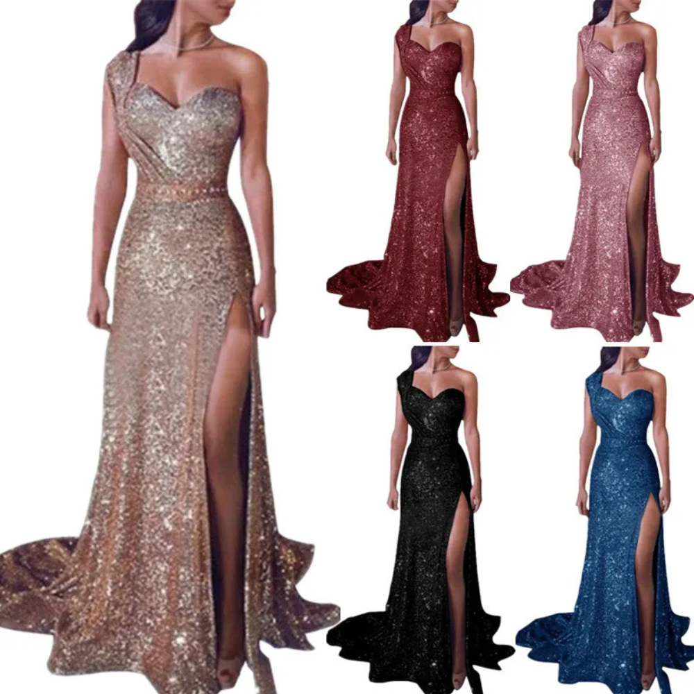 Women's Clothing One-shoulder Sleeveless Bronzing Split Dress
