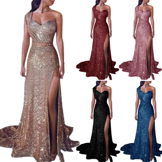 Women's Clothing One-shoulder Sleeveless Bronzing Split Dress
