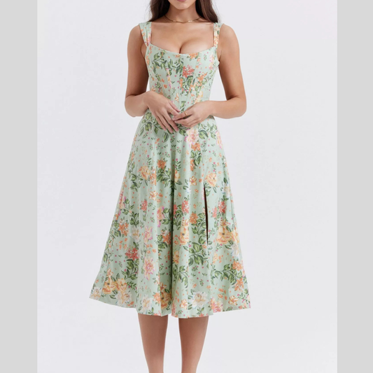 Floral Print Midi Dress with Slit