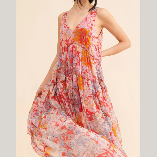 Printed V-Neck Sleeveless Dress