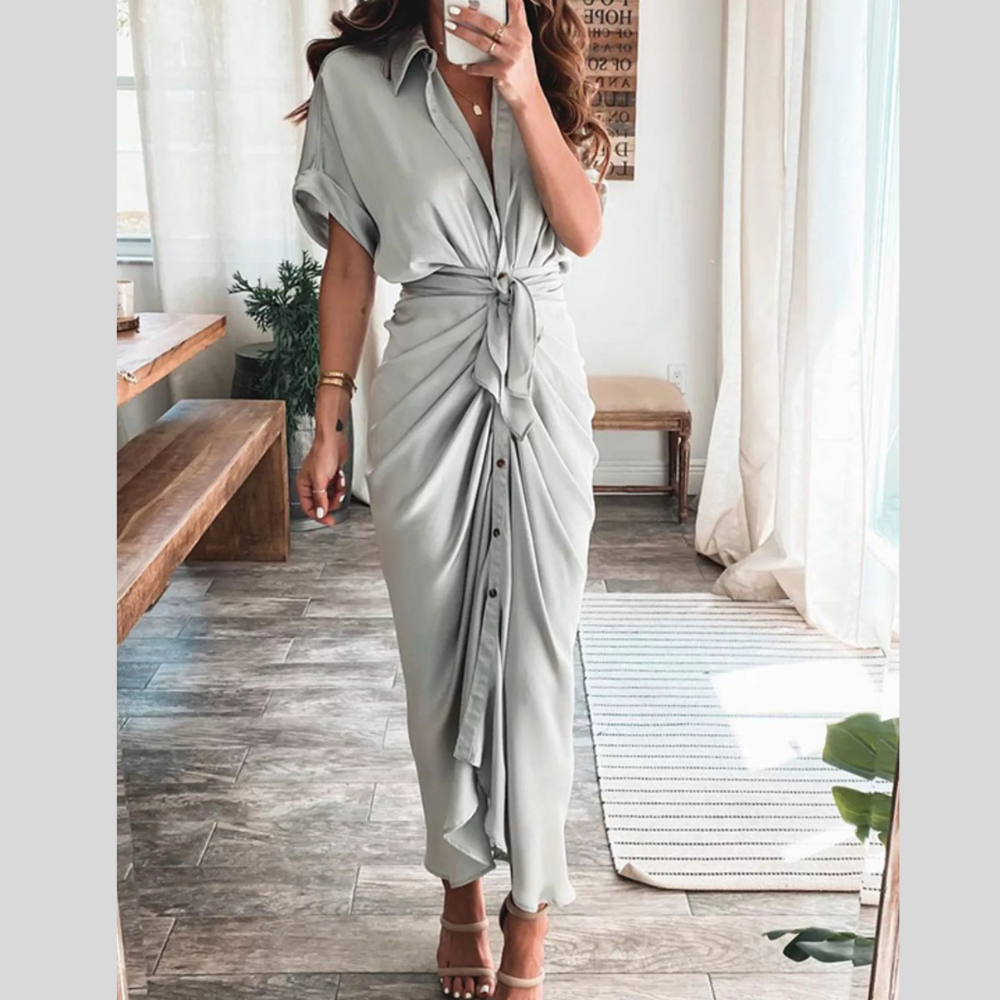 Tie-Waist Button-Down Midi Dress