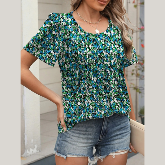 Floral Round Neck Short Sleeve Top